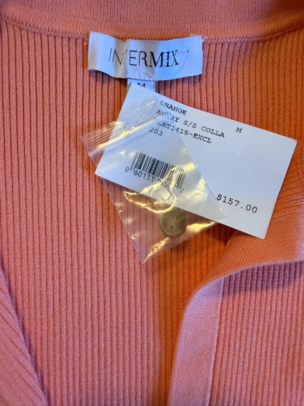 Intermix Coral Ribbed Button-Up Top with Collar - Picture 2 of 4